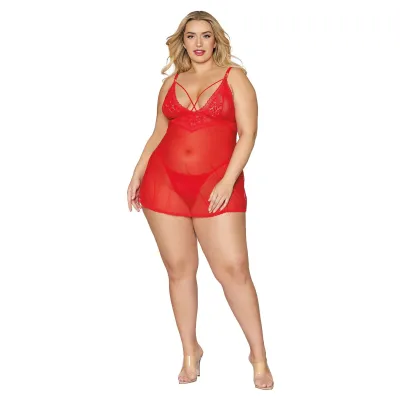 Babydoll and G String Queen Size Lipstick Red