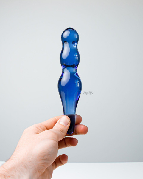 Lollypop Double-Ended Blue Glass Dildo by Chrystalino