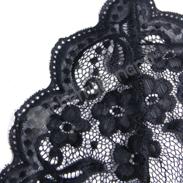 Cherry Banana Black Floral Lace Bodysuit With Adjustable Neck & Back Straps