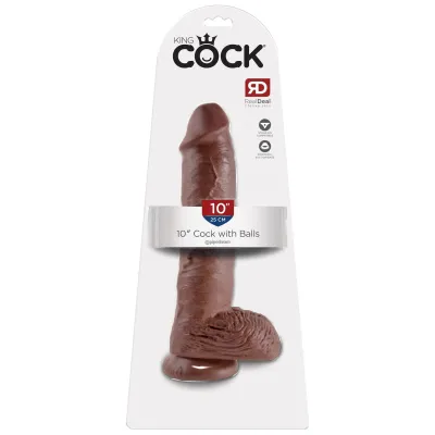 King Cock 10 Inch Cock With Balls Brown
