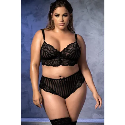 Total Catch Striped Mesh Lace Bra with Panty By Mapale by Espiral