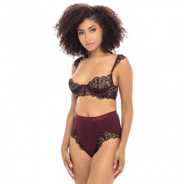 Oh La La Cheri Wine Eyelash Lace Bra Set