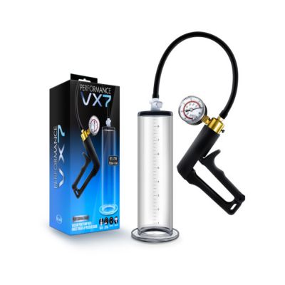 Performance Vx7 Vacuum Penis Pump With Brass Trigger Pressure Gauge Clear