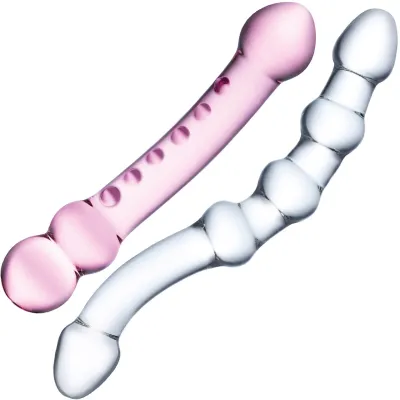 Glas Double Pleasure Glass Dildo Two Piece Set Clear Pink