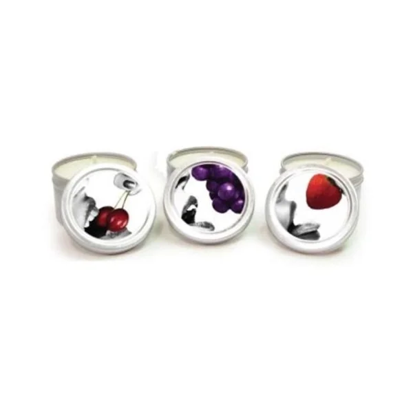 Earthly Body Edible Massage Candle Threesome (strawberry, Grape & Cherry In 2oz Size)