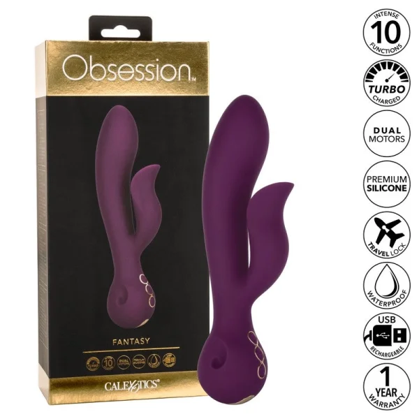 Obsession Fantasy Rechargeable Waterproof Silicone Rabbit Vibrator By CalExotics - Purple