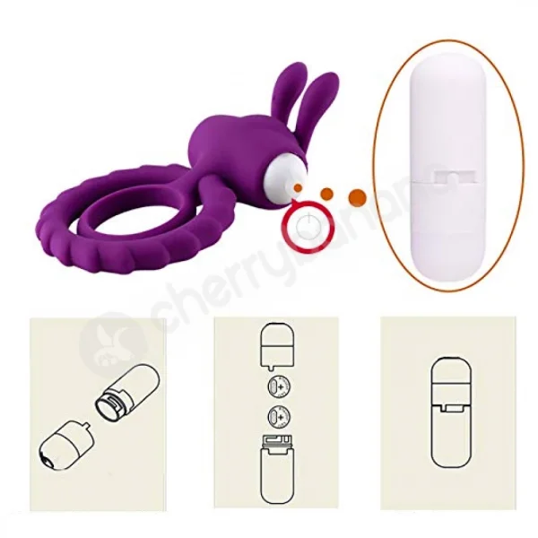 Cherry Banana Purple Rabbit Vibrating Cock & Balls Ring
