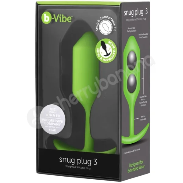 B-Vibe Snug Plug 3 Lime 5.1" Silicone Weighted Wearable Butt Plug