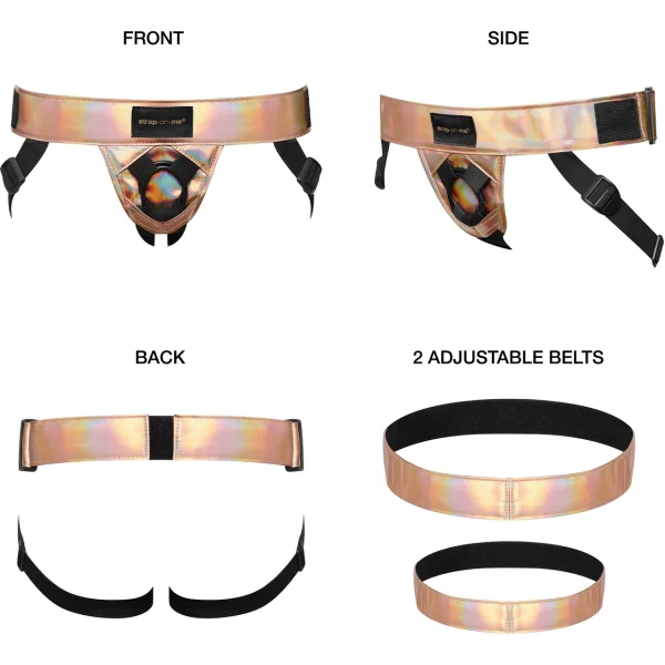 Strap-On-Me Curious Leatherette Harness - Holographic Rose Gold
