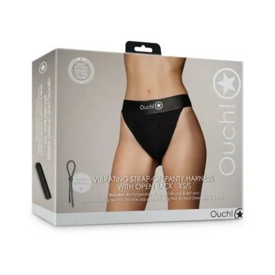 Women s Lingerie Shots Ouch Vibrating Strap on Panty Harness With Open Back Black Xs s