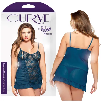 Curve Underwire Chemise Thong Teal 3X 4X