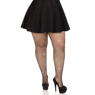 Colby Rhinestone Fishnet Tights 1x 2x Black