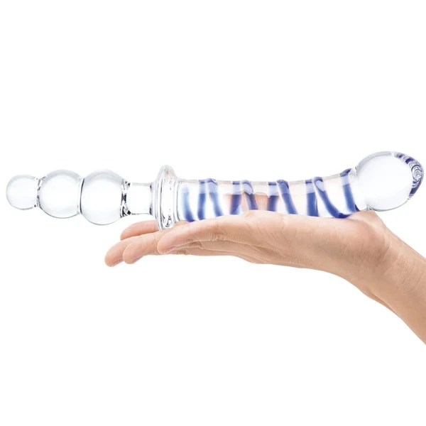 Gläs 10" Twister Dual-Ended Glass Dildo  - Clear & Blue