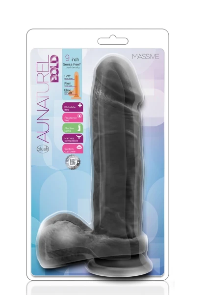 Au Naturel Bold Massive 9 Inch Sensa Feel Dual Density Dildo By Blush - Black