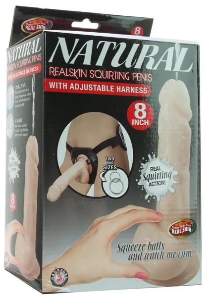 Natural Realskin 8 Inch Squirting Cock & Harness