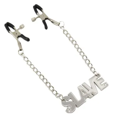 Love in Leather Heavyweight Slave Motif Chain Nipple Clamps