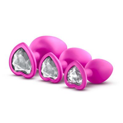 Luxe Bling Plugs Silicone Butt Plug Training Kit Pink with White Gems