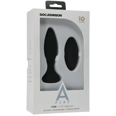 Doc Johnson A Play Beginner Vibrating Silicone Black Anal Plug with Remote