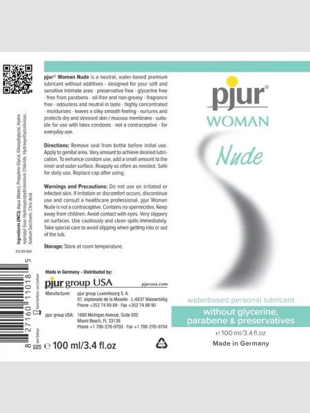 pjur Woman Nude Sensitive Water-Based Lubricant 3.4 fl oz