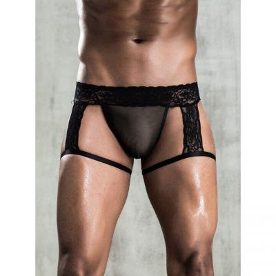 Bondara Man Men s Black Lace Suspender Thong