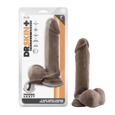 Dr Skin Plus 9 Inch Thick Posable Dildo With Balls Chocolate