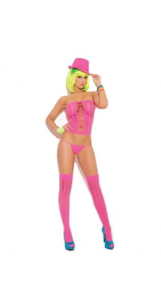 Vivace G String & Stockings Neon Pink O/s