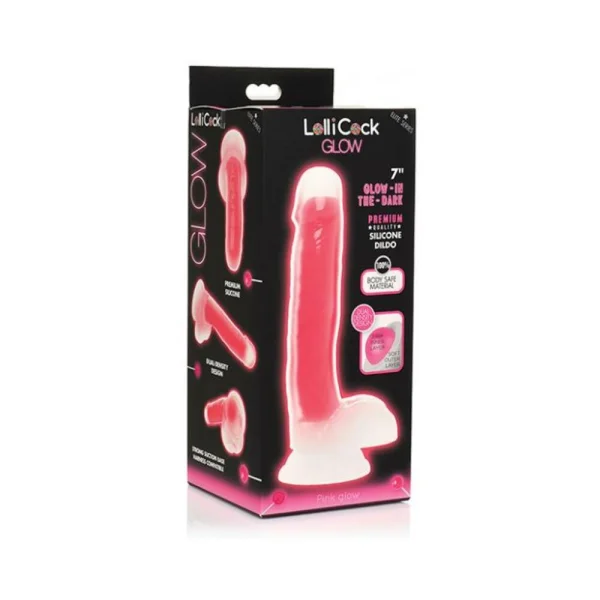 Realistic Dildos: Lollicock Glow-in-the-dark 7 In. Silicone Dildo With Balls Pink
