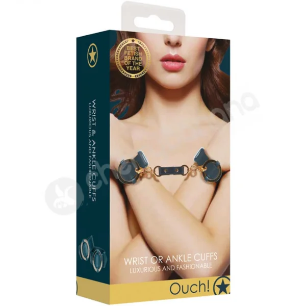 Ouch Halo Wrist/Ankle Cuffs Green With Gold Hardware & Removable Connector