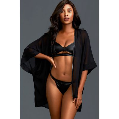 All Night Long Wet Look Bra With Robe Thong By Dreamgirl