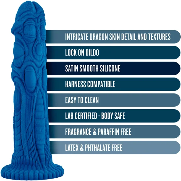 The Realm Draken Silicone Lock On & Harness Compatible Dildo - Blue