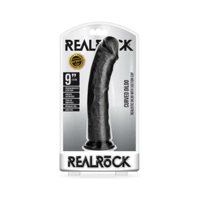 Realrock Curved Realistic Dildo With Suction Cup 9 In Dark