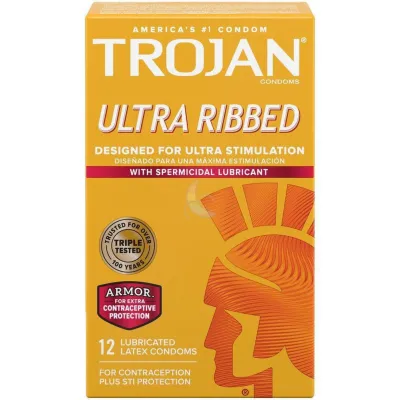 Trojan Ultra Ribbed Armor Condoms 12 Pack Spermicidal