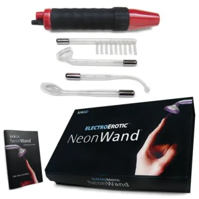Neon Wand Electrosex Kit Red and Black Handle Red Electrode