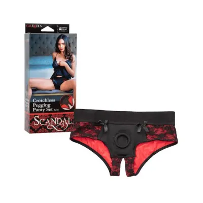 Scandal Crotchless Pegging Panty Set S m Red black S m