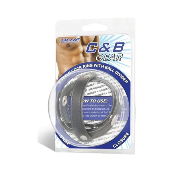 C & B Gear T-Style Cock Ring with Ball Divider Black