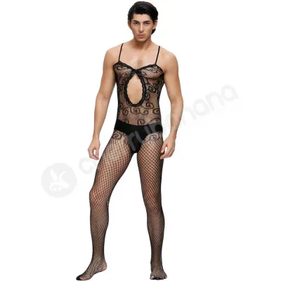 Cherry Banana Sexy Black Crocheted Fishnet Unisex Bodystocking