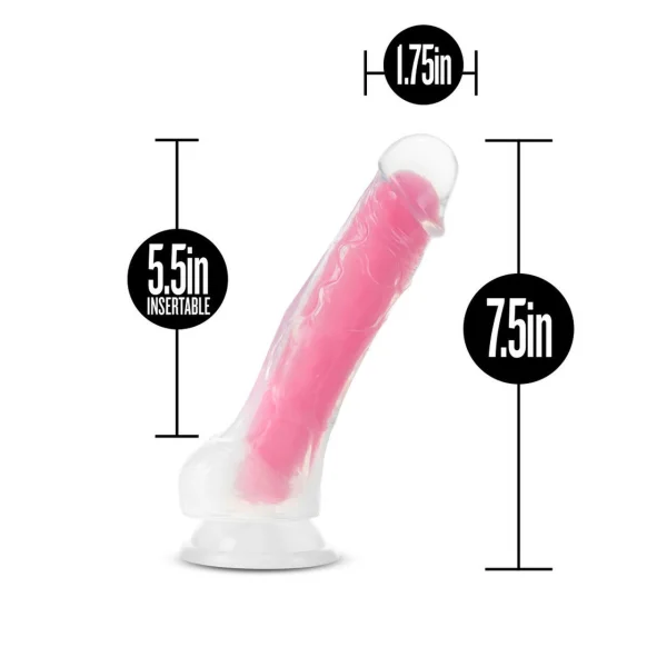 Neo Elite Glow In The Dark Paradise 7.5 In Silicone Cock W/ Balls Neon Pink