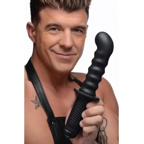 Ass Thumper The Skew 10X Silicone Vibrating Thruster Anal Butt Plug with Handle