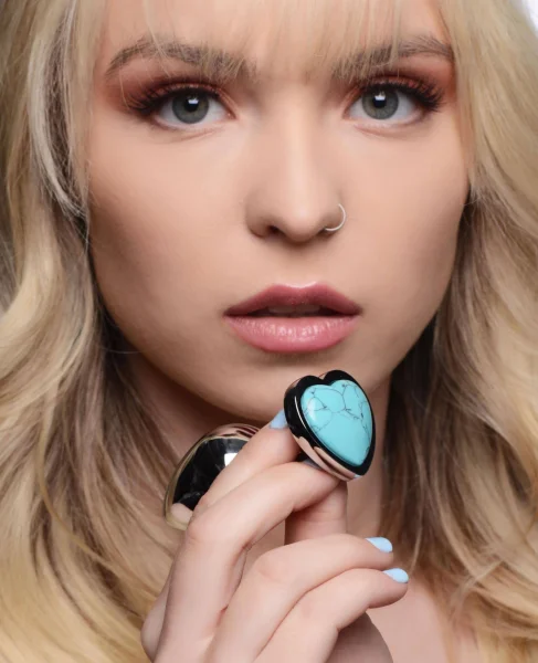 Turquoise Heart Anal Plug - Small