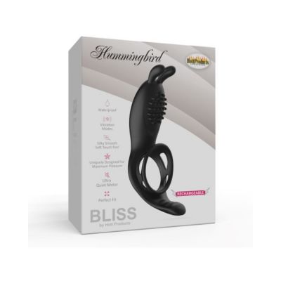 Bliss Humingbird Vibrating Cock Ring With Clit And Anal Stimulators Black