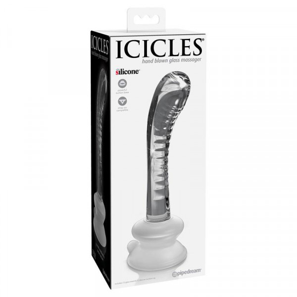 Icicles No. 88 G-Spot Glass Textured Dildo with Removable Suction Cup 6 Inch