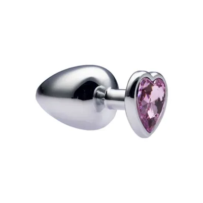 Kink Range Alloy Love Heart Gemmed Butt Plug 3 7 Inch Baby Pink Large