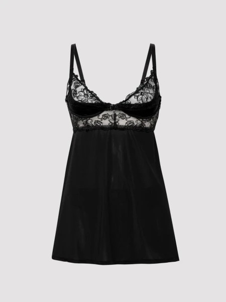 Lovehoney Plus Size Lotus Black Sheer Embroidered Chemise Set