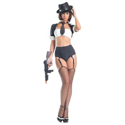5 Piece Jazzy Gangster Costume M l Black White M l