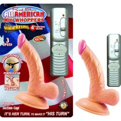 All American Mini Whoppers Vbrating 4 Inch Curved Dong W balls Flesh