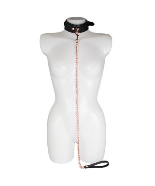 Bondara Black Faux Leather Collar with Rose Gold Leash — image 6 of 6