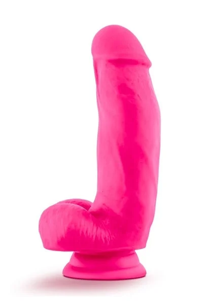 Blush Neo Neon Pink Elite 7 Inch Silicone Dual Density Cock w Balls — image 4 of 6