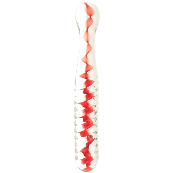 Adam & Eve Eve's Sweetheart Swirl Glass Dildo - Clear/Red