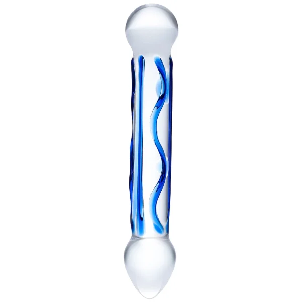 Gläs Full Tip Textured Glass Dildo - Clear & Blue
