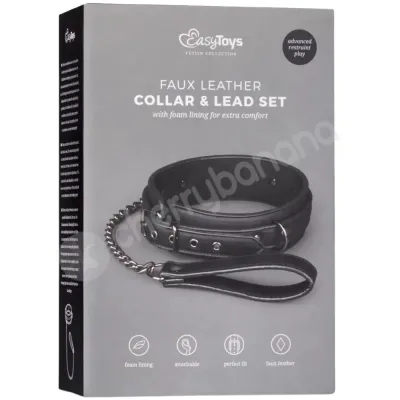 Fetish Collection Faux Leather Adjustable Collar With Leash